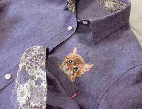 小清新衬衫 口袋里的小猫咪